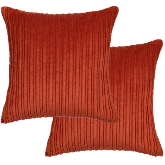 Set 2 Rust Burnt Orange Soft Corduroy Stripe Pillow Covers Pillows New - Picture 3 of 8